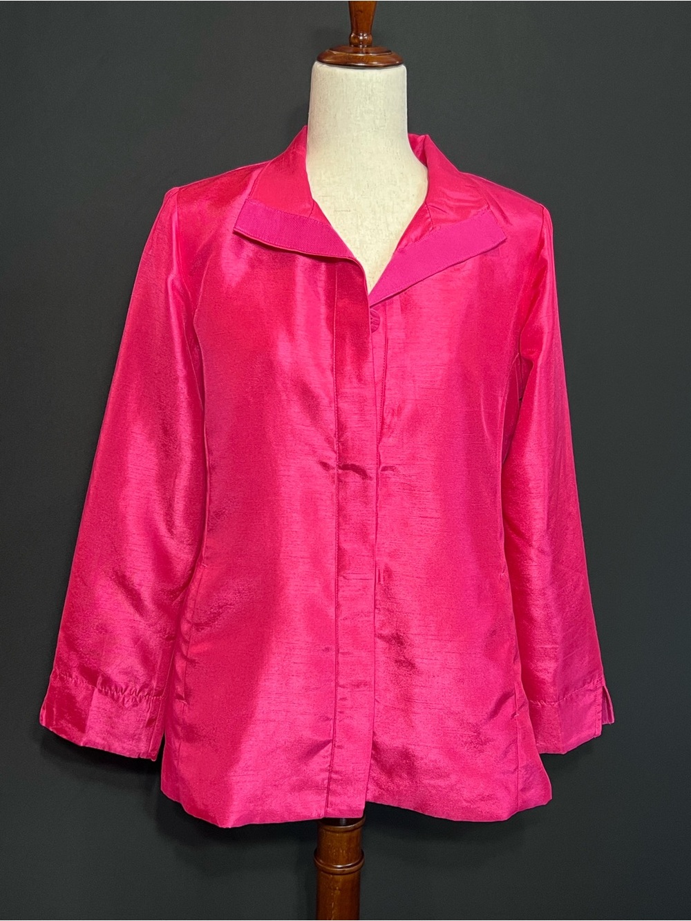 Chico's Hot Pink Satin Button-Front Blazer (Shacket)